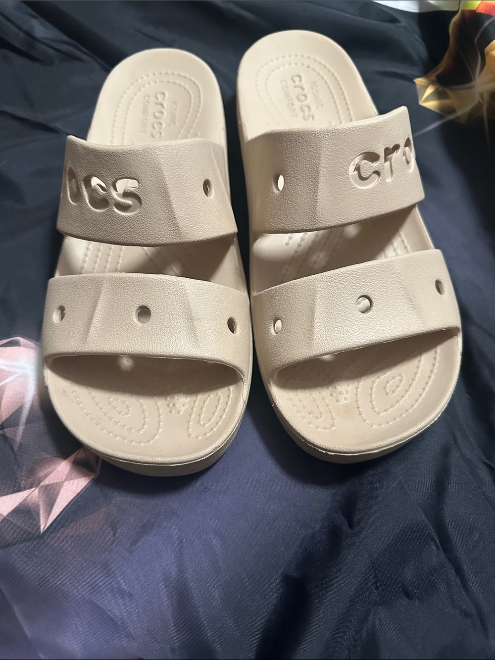 CROCS Women’s Dual-Strap Slide Sandals in Light Beige. Brand New.